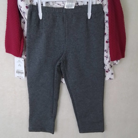 Carter's Baby 3-Peice Sweater‎ Set Size 24mo in Pink, Gray, White w/ Flowers - Picture 9 of 10